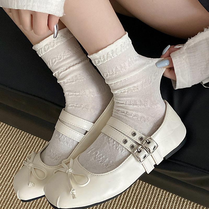 White Relief Socks Women'S Medium Tube Socks Spring And Summer Thin Stacking Socks Girl Lolita Japanese Stockings Women