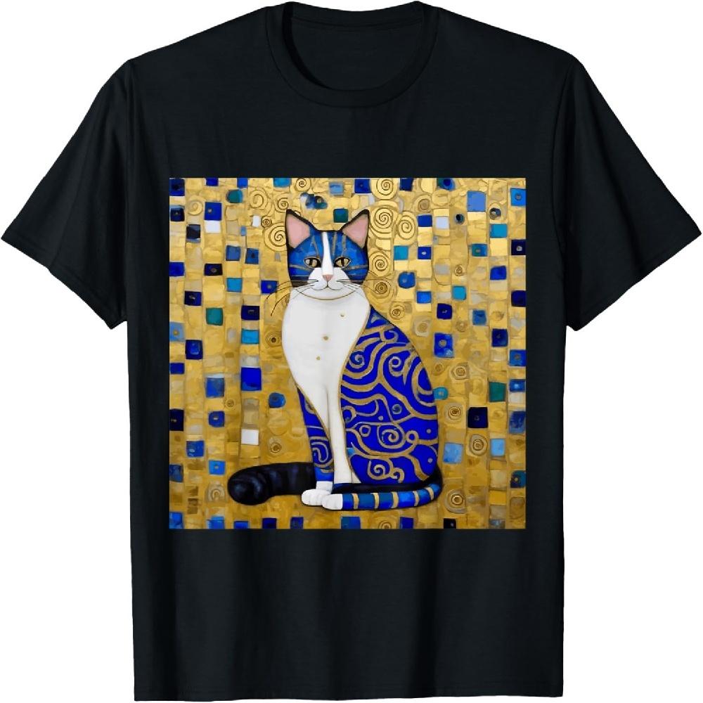 

Gustav Klimt Style Tabby Cat Blue and Gold Geometric Pattern T-Shirt XXXXXL чёрный