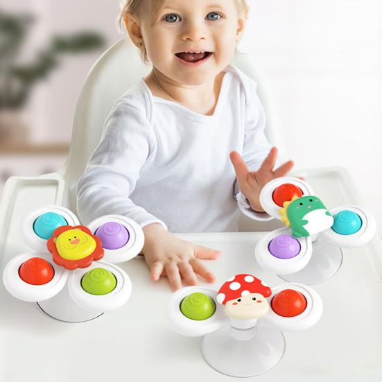 3Pcs/Set Baby Spinner Toy with Suction Cup Mushroom Lion Dinosaur Educational