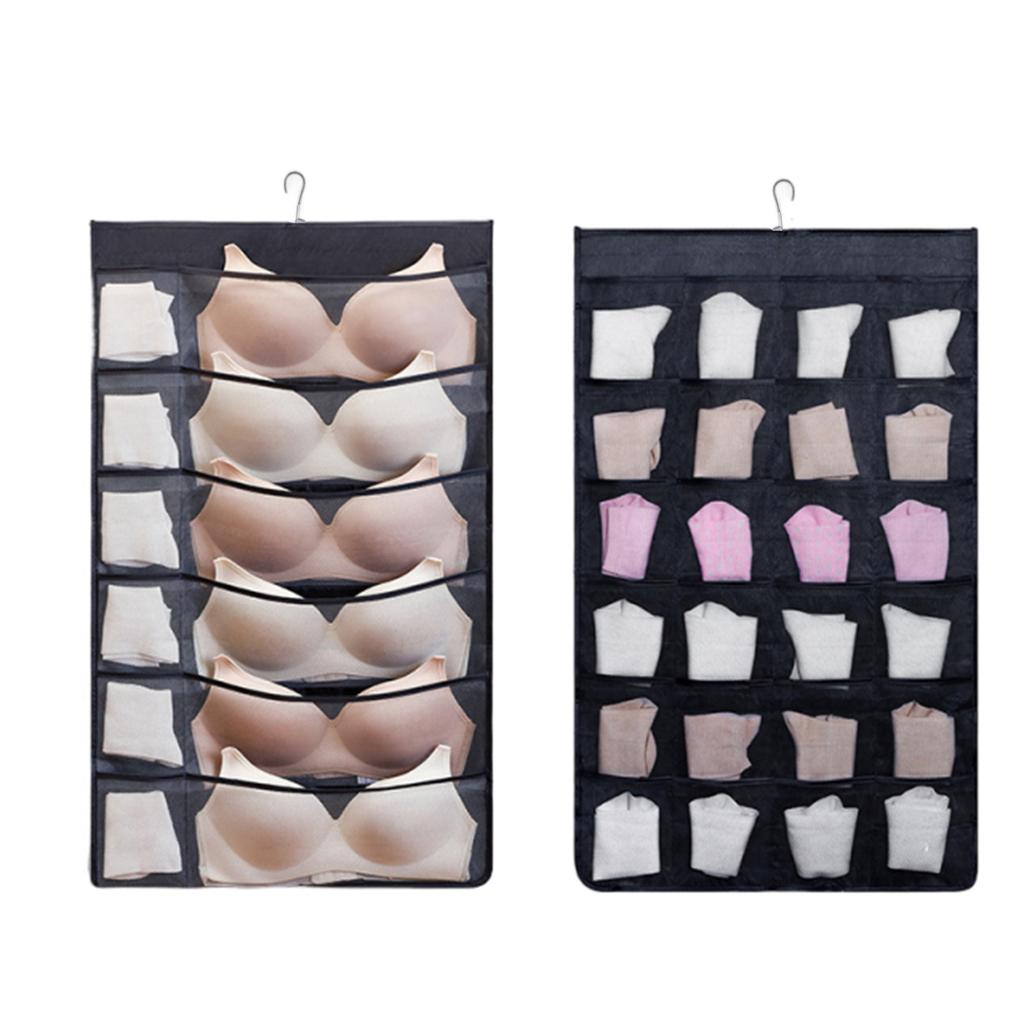 Mesh Hanging Double Sided Storage Organizer with Multiple Pockets for Underwear Socks and Small Clothing Items Space Saving Closet Hanging Storage