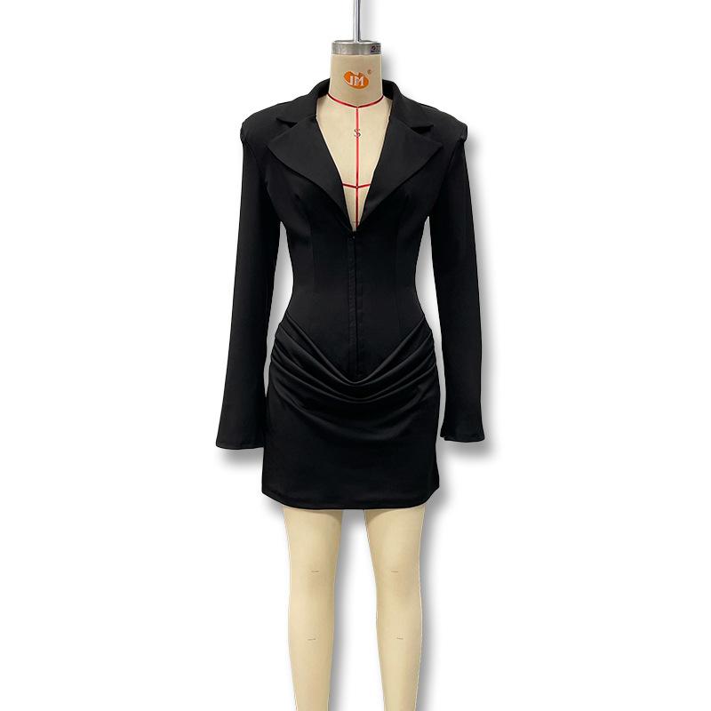 Abito blazer corto casual a manica lunga taglie forti nuovo per donna primavera autunno