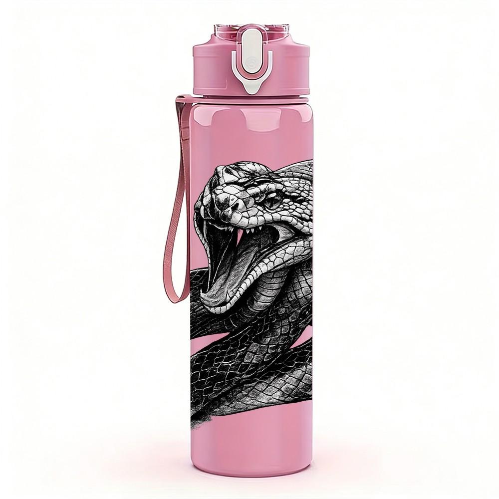 1PC Twisted Black Snake Animal Print 750ml Color Plastic Sports Water Bottle Leakproof Flip Straw Lid Suitable for Sports Office Home Use