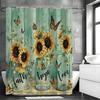 Glass Bottle Sunflower Butterfly Wooden Panel Shower Curtain, Bathroom Decorative Shower Curtain, Waterproof Shower Curtain with