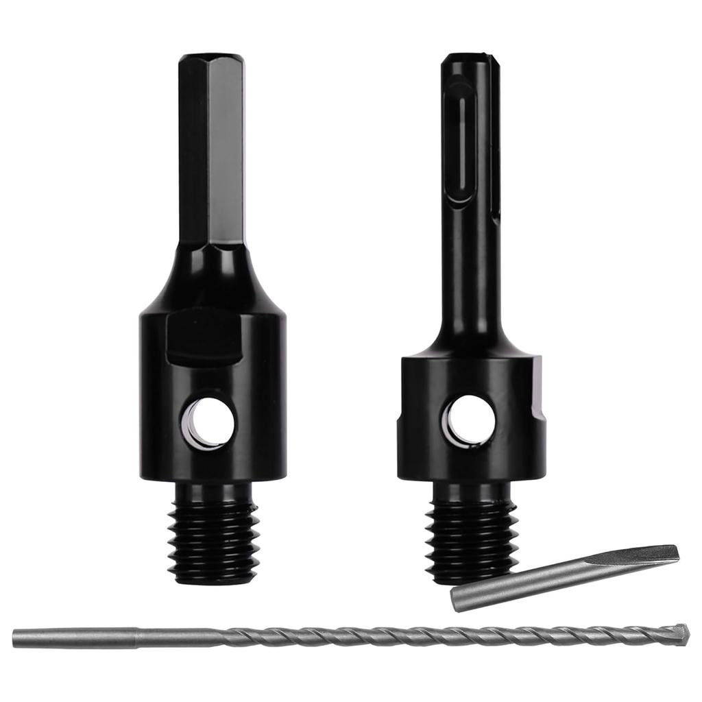 2Pcs Core Drill Bit Adapters 5/8"-11 with 11.81" Pilot Bit, SDS-Plus Adapter & Hex Shank Adapter for 5/8-11 Threaded Drill Bits, Centering Pilot Bit