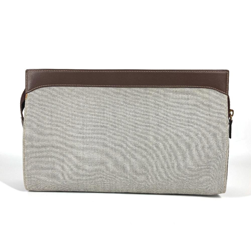 Bvlgari Logo Bag Pouch Cluch Bag  Canvas/Leather gray/Brown