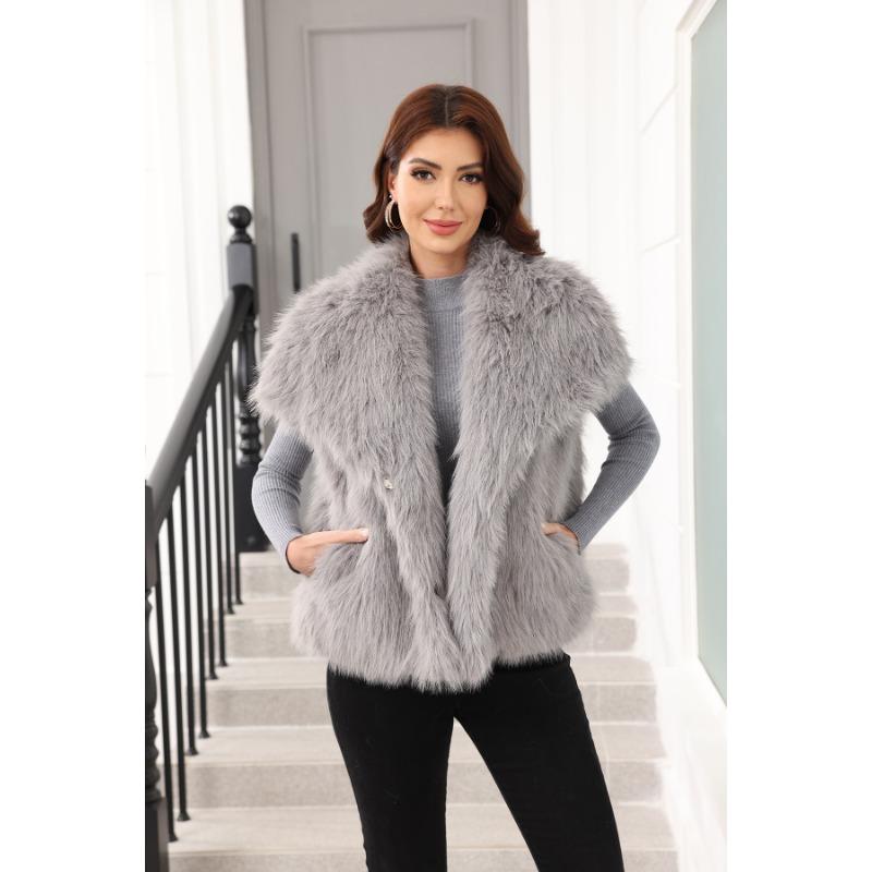 

Жилет с большим лацканом, семь цветов на выбор, новая осенне-зимняя женская одежда, жилет, пальто из искусственного меха S