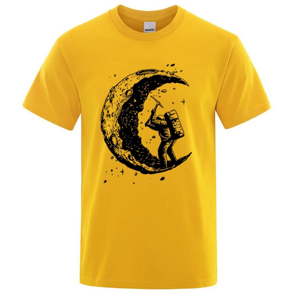Men's High Quality 100% Cotton Moon Print Casual Summer Cool Short Sleeve Men Tshirt Loose t-shirt Male Tee Shirts Male Tee Tops