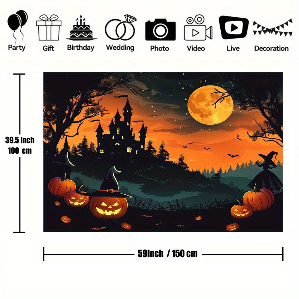 1Pcs Halloween themed photography background  castle pumpkin bats in the moonlight background