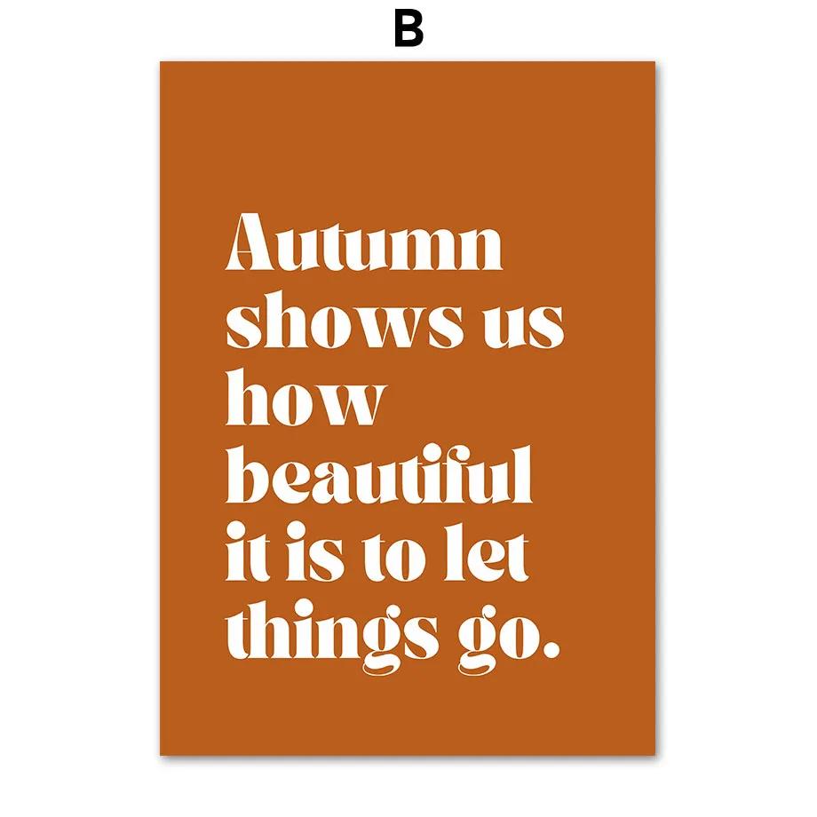 Autumn Pumpkin Leaves Quotes Abstract Hand Landscape Poster, Canvas Painting, Gallery Wall Art Prints, Pictures, Living Room Dec