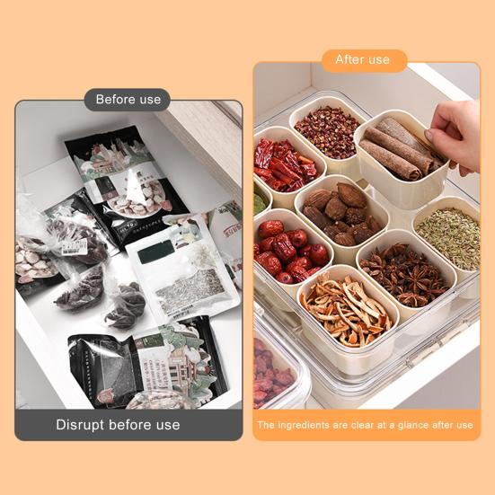 Spice Storage Box 9 Compartments Divided Serving Tray with Lid Food Grade Fruit Nut Snack Storage Box Organizer Charcuterie Container