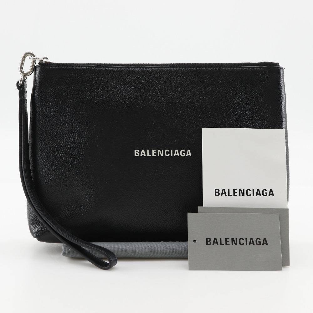 BALENCIAGA logo Clutch bag 593815 black leather unisex Used