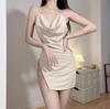 Sexy Nightclub Secretary Chain Backless Halter Slit Dress for Women