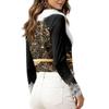Women's Long Sleeve V-Neck Christmas Top with Collar, Snowflake and Christmas Tree Print