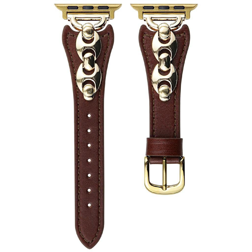 Watch Strap For Apple Watch Series 10 Ultra 9 8 7 SE 6 5 4 3 2 1 46mm 49mm 45mm 44mm 42mm D-Shaped Metal Ring Leather Band