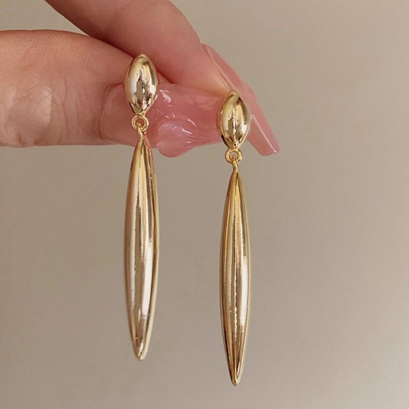Trendy Long Water Droplets Dangle Earrings for Women Golden Color Metal Oval Drop Earrings Vintage Simple Geometry Zircon Gift