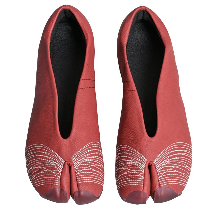Women Genuine Leather Tabi Flats Woman Split Toe Pig Hoof Shoes Black Outdoor Walking Loafer Mary Janes Ballet Trainers Footwear