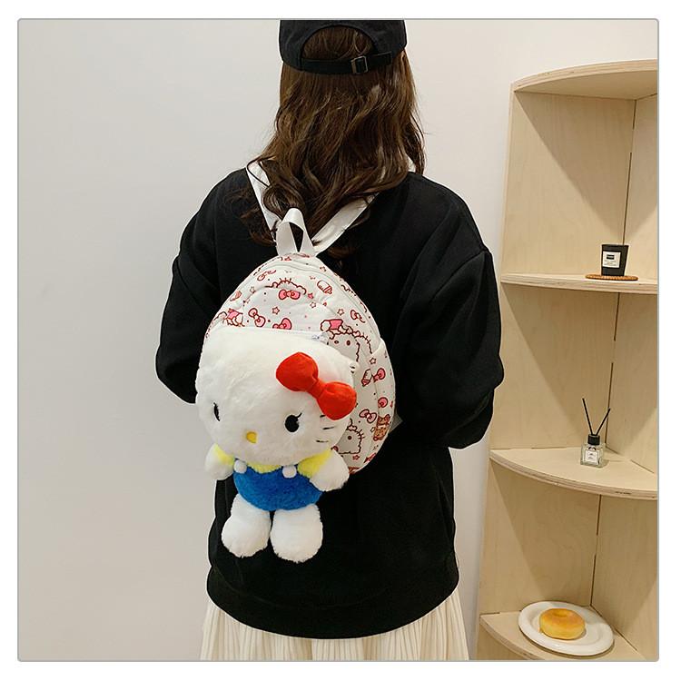 Hello Kitty Cat Plush Cartoon Backpack For Girls Casual Travel Soft Material