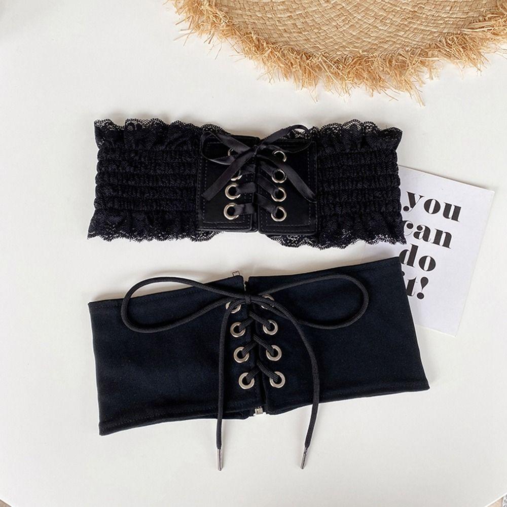 Black Elastic Cummerbunds Adjustable Waist Corset Elegant Wide Belt  Outfits