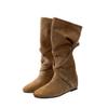 Inner heightening boots women's 2025 new autumn retro versatile stacking boots belt buckle slim tall knight boots