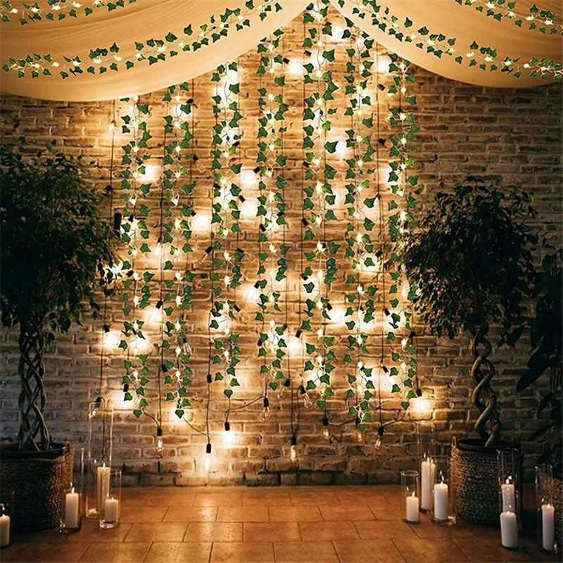 Flower Green Leaf String Lights Artificial Vine Fairy Lights USB Powered Christmas Tree Garland Light for Weeding Home Decor