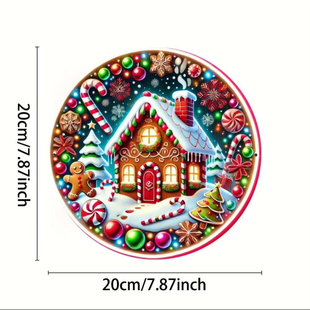 Weihnachts-Süßigkeitenland Metall Wandkunst Retro Lebkuchen Schild Runde Aluminium Dekoration Mehrfarbig