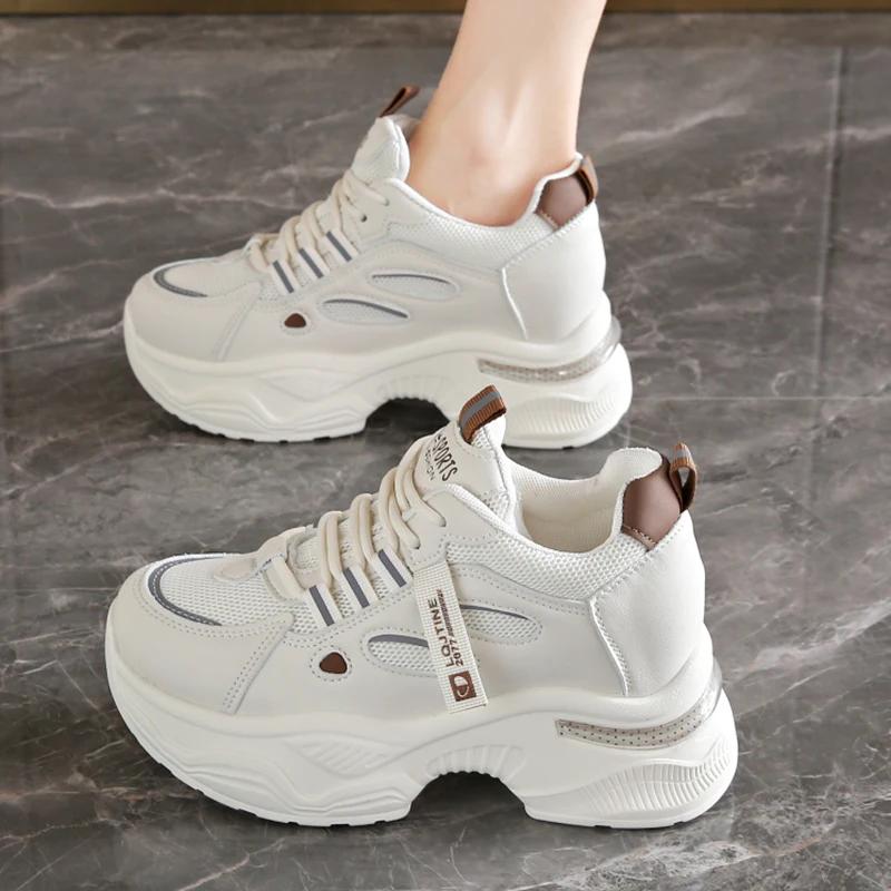 Women's White Platform Sneakers Breathable Mesh Running Shoes for Mujer Thick Bottom Non Slip Casual Sports Sandals Chaussure