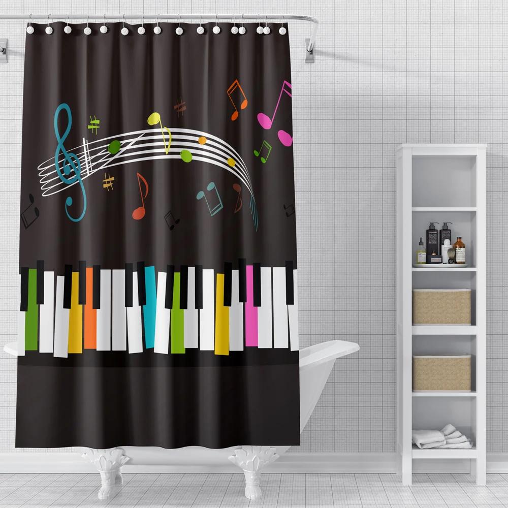 Piano Key Music Shower Curtain For Bathroom Musical Notes Waterproof Bathroom Shower Curtain Romantic Elegant Bath Bathtub Decor