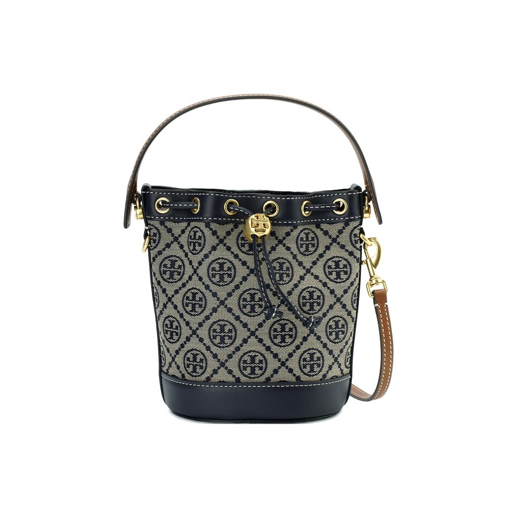 Tory Burch T Monogram All-Over-Print Kordelzug Leder Beuteltasche Damen Taschen Dunkelblau-Denim 80534-405