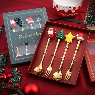 Christmas Spoon Fork Set Dessert Spoon Fork Coffee Spoon Christmas Pendant Spoon Fork Santa Claus Gift Set