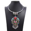 Style Ethnic Geometric Necklace Alloy Metal Heart Glass Pendant For Gift Travel