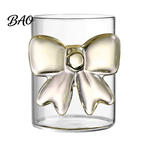 Hot And Cold Resistant Cup Bow Glass Cup, Breakfast Milk Coffee Mug, 300ml Whiskey Tumbler for Home Bar Glassware Juice, Heat Tea Decor Gift