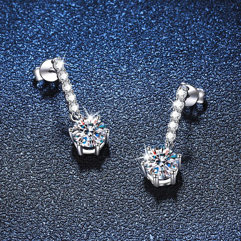 6.5mm Drop Dangle Moissanite Earrings S925 Sterling Silver Linear Chain Fine Jewelry For Women