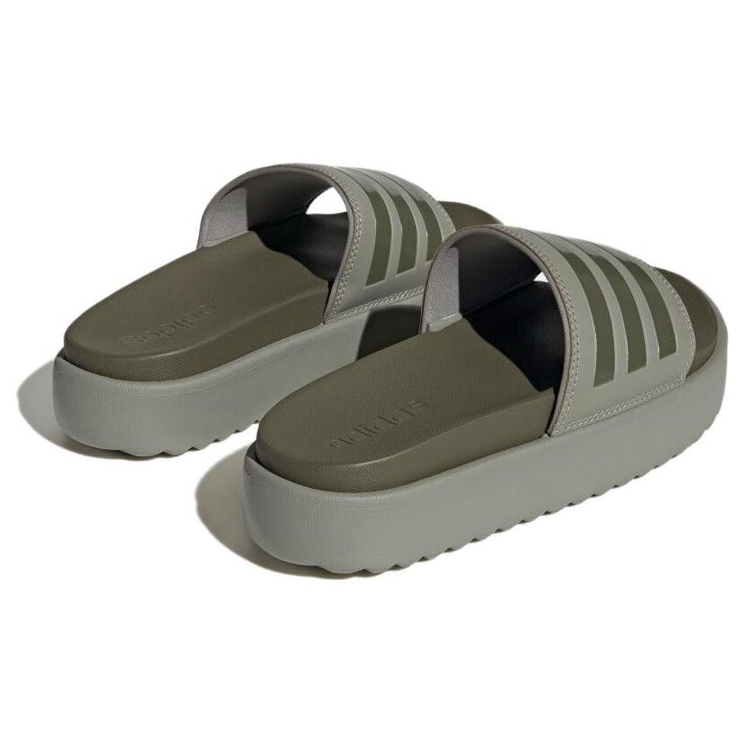 Adidas Adilette Platform Slides Silver Pebble Olive Strata Women's