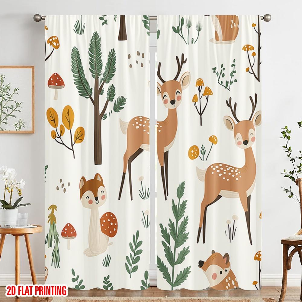 2pcs,2D plane printing Popular Curtains Cute woodland animals forest seamless (2) Versatile Fabric (without rod) Decorations