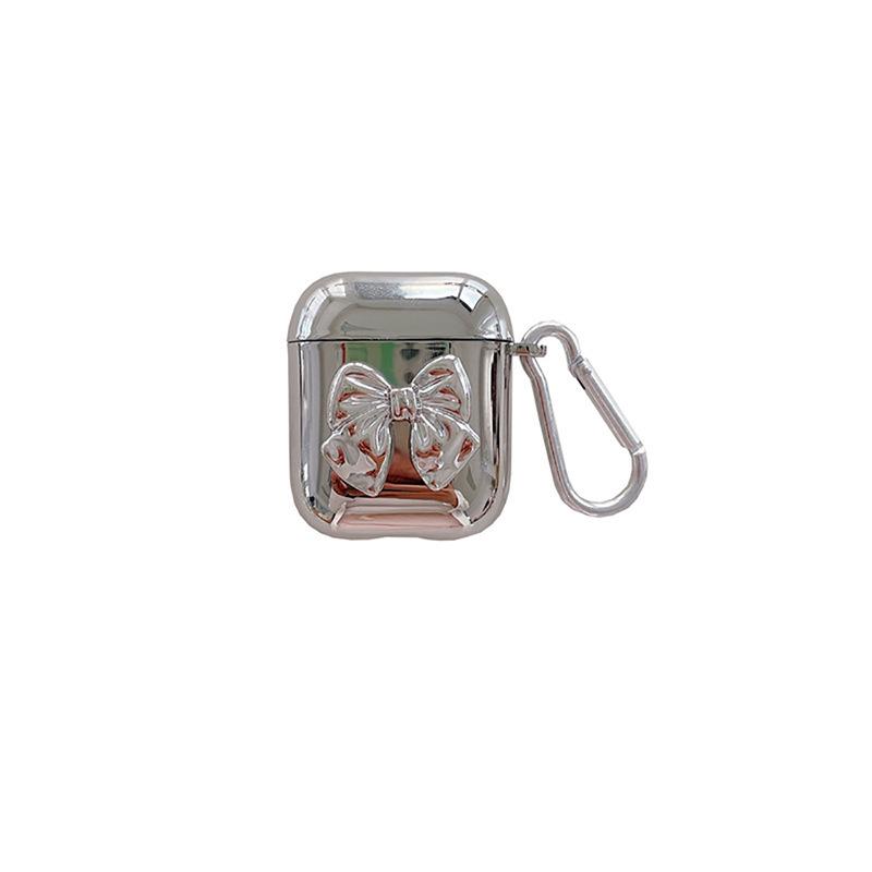 Applicable Apple earphone case electroplated silver bow AirPods earphone case simple advanced sense cute