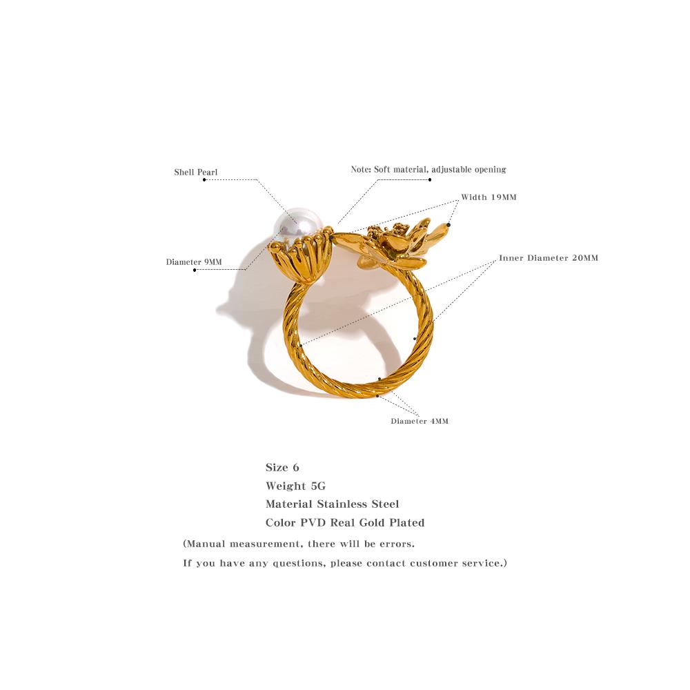 Eetit Stainless Steel Fashion Charm Flower Ring for Women Personality Statement Finger Gold Color Waterproof Jewelry Accessories
