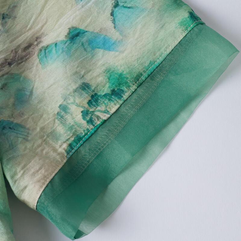 Damen Sommer Neu Chinesischer Stil Tuschemalerei Druck V-Ausschnitt T-Shirt