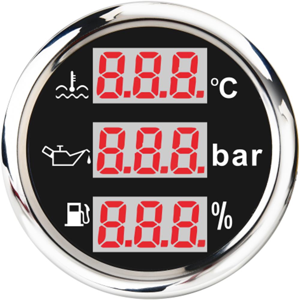 3 In 1 Multi-function Car Boat Fuel Level Gauge Water Temperature Gauge Oil Pressure Voltage with Alarm& Backlight Indicator