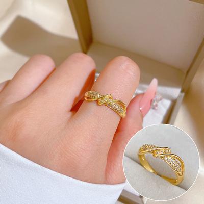 Real Gold Electroplating Opening Twisted Women'S Fashion Slightly Inlaid Light Luxury Ring Index Finger Ring Same Cold Wind
