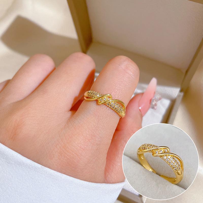 Design Wind Geometric Diamond Bead Ring Women'S Cold Wind Open Ring