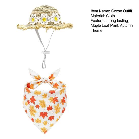 huaqianguhh 1 Set Autumn Porch Goose Outfit, Straw Hat And Maple Leaf Scarf, Fall Season Costume for 23 Inch Statue Outdoor Yard Lawn Garden Decor