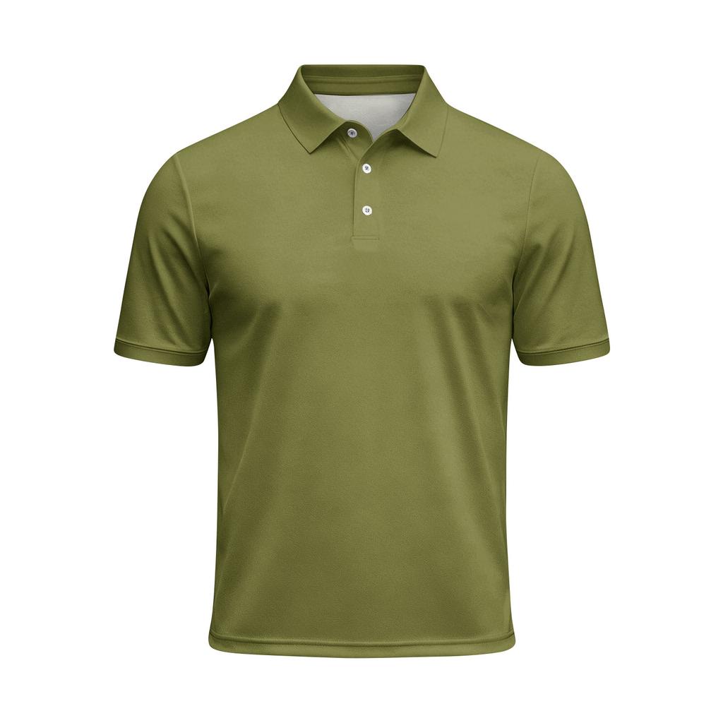 Men Short Sleeve Polo Shirt Classic Fit Button Down Collar Lightweight Breathable Knit Fabric for Business Casual Wear