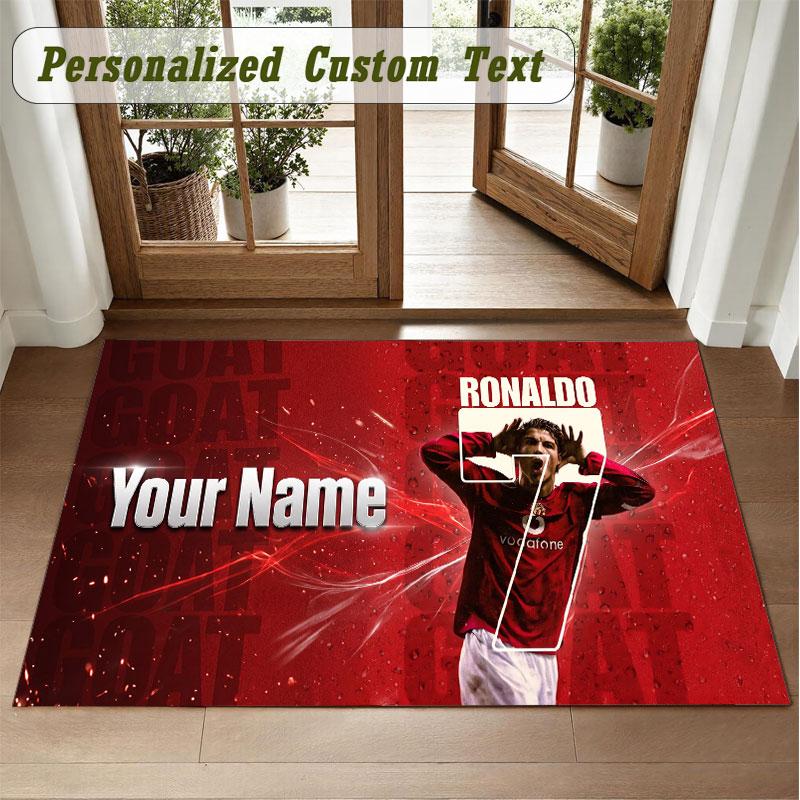 Crystal Velvet Square Rug Custom NameCristiano Ronaldo Pattern Non Slip Home Floor Decor Rug