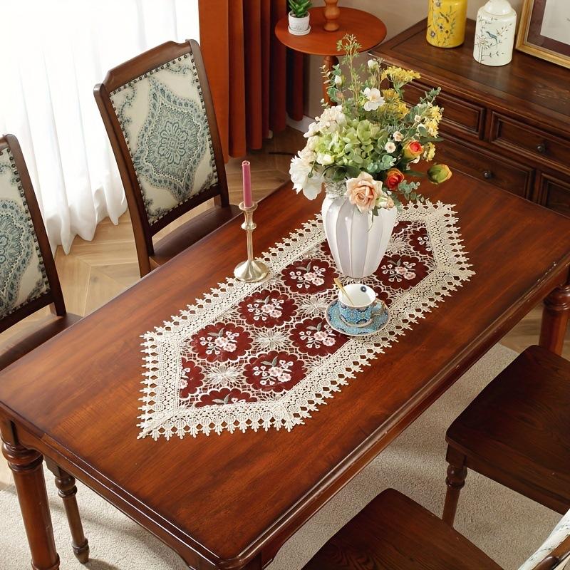 Spitze Tischläufer Transparentes Glasgarn Bestickt Kaffeetisch Tischset Haushalt Esstisch TV-Schrank Tischdecke