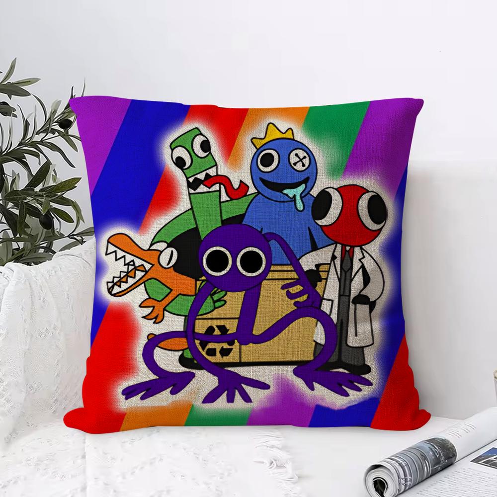 RRainbowS Friends Cushion Cover Eco Linen Pillow Case DoubleSided Print Breathable Durable Hidden Zipper Home Decor Gift