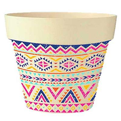 [Q6587] - Cache-pot bambou 'Boho' rose multicolore -  17x18 cm
