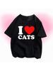 I Love My Cats Oversize T-Shirt Y2k Fashion Letter Print Kawaii Pink Tee Wounisex Tops Short Sleeve Gothic Streetwear Love Cat