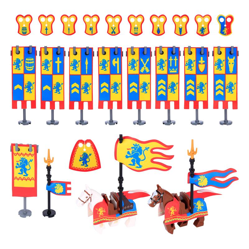 Medieval Military War Army Castle Knight Soldier Figures Building Blocks Weapon Cloak Helmet Shoulder Armor Flag Warrior Shield