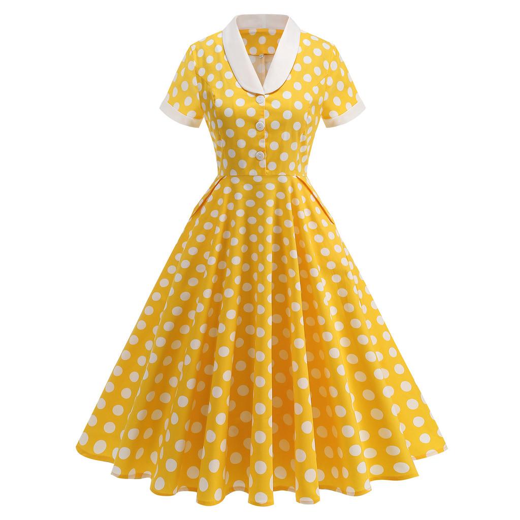 Retro Spring Dress With Button Design For Casual Travel And Events
