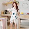 Summer Nightgown Thin Short-sleeved V-neck Artificial Silk Pajamas Set Korean Sweet Two-piece Suit Loungewear Sleepwear